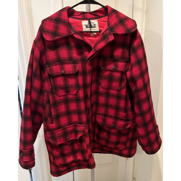 Vintage WOOLRICH Red Black Buffalo Plaid Wool Jacket Size 44 Duck